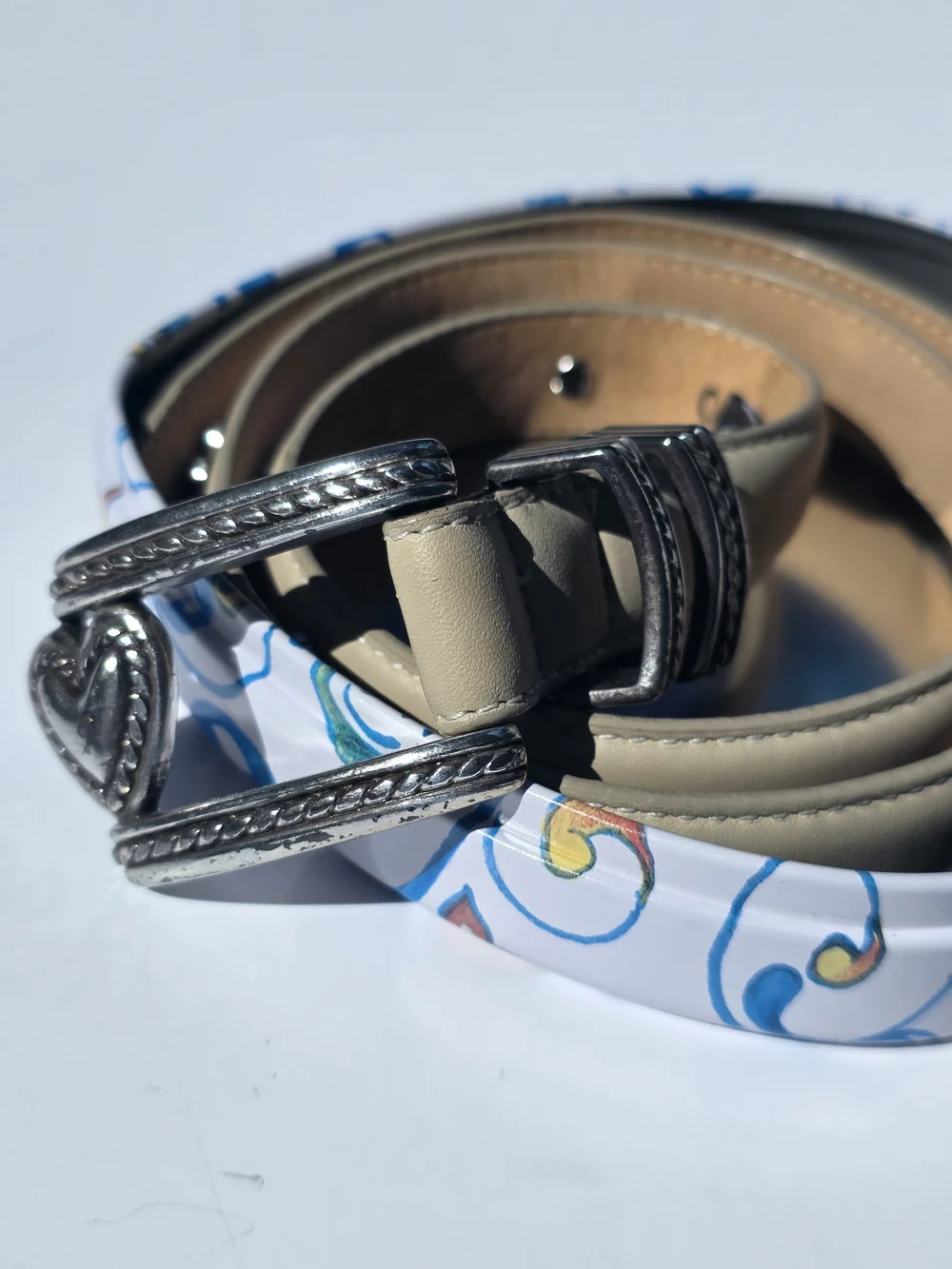 Brighton Cream Leather Belt with Silver Heart Accent